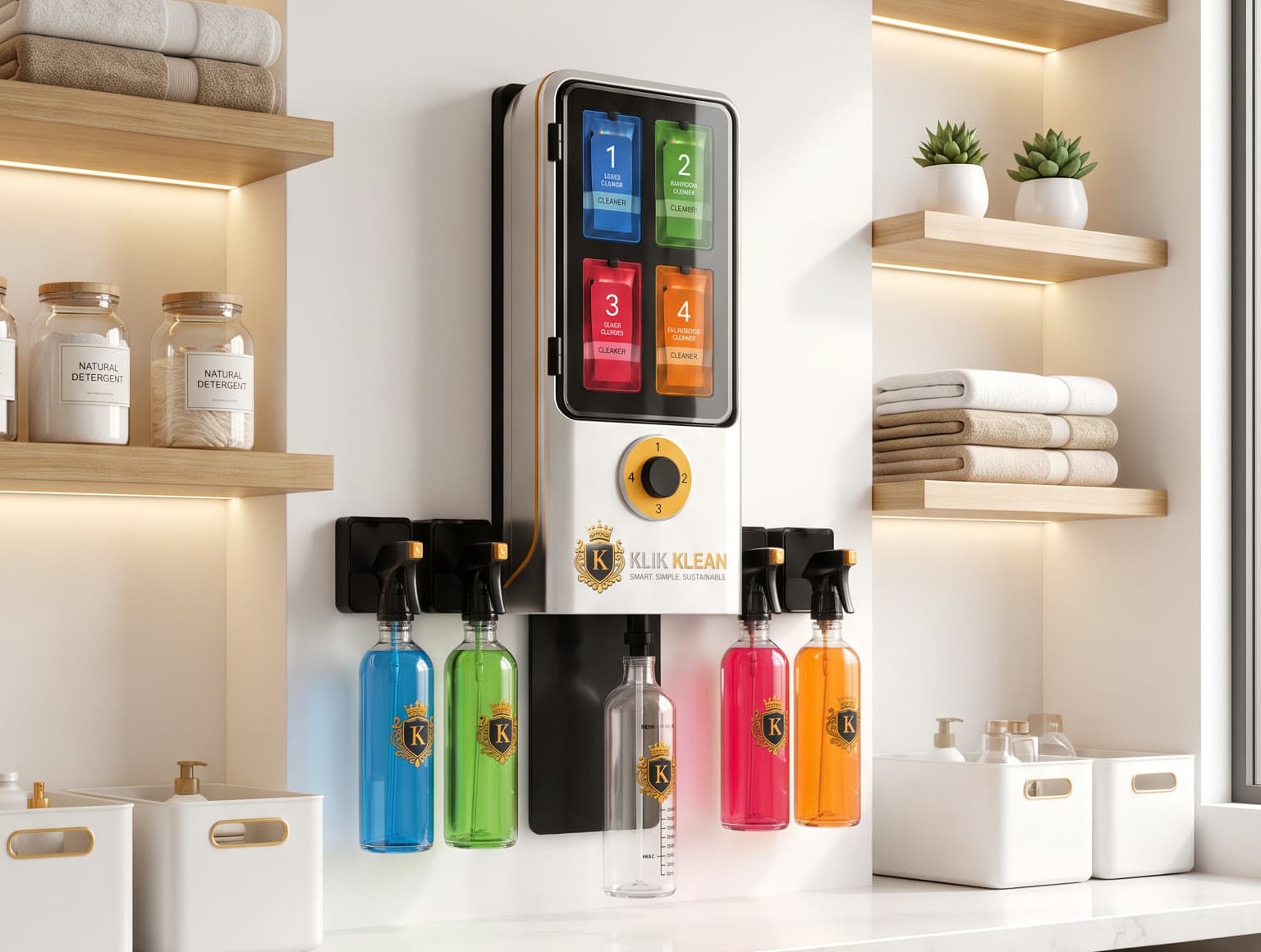 KLIK KLEAN commercial dilution system in a professional linen and cleaning room